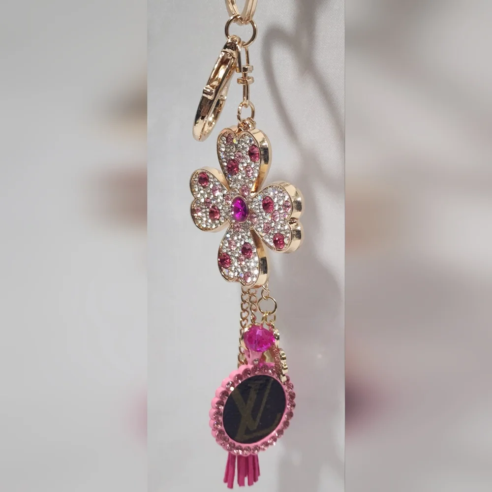 Louis Vuitton Monogram Canvas Gold Pink Rhinestone Keychain